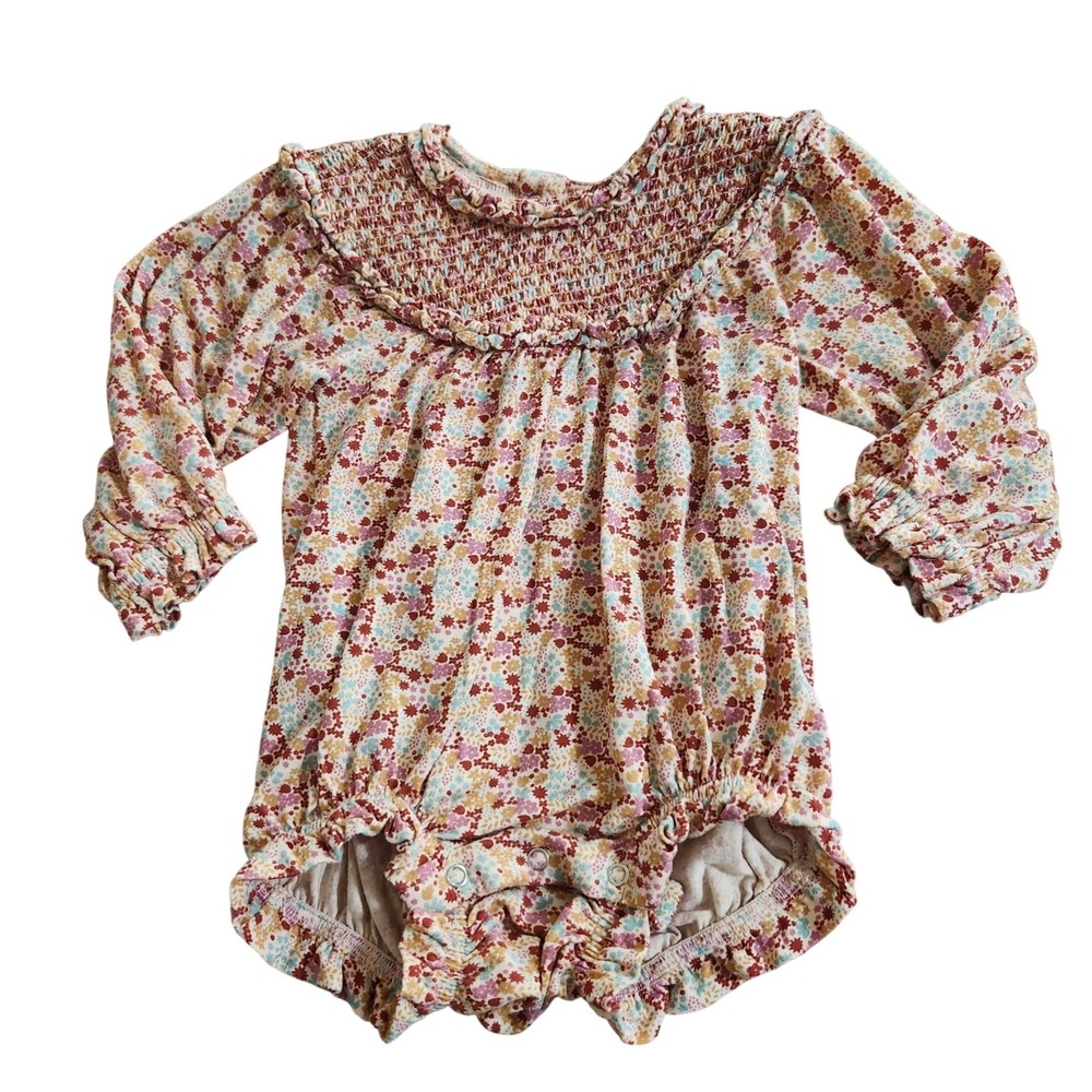 Kate Quinn 6-12M Winnie the Pooh Ruffle Smocked Bamboo Bubble Romper